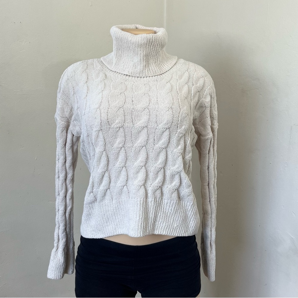Cream Cable Knit Turtleneck Sweater